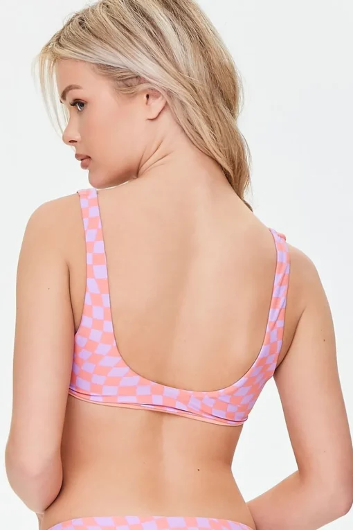 Checkered Split Neck Bikini Top