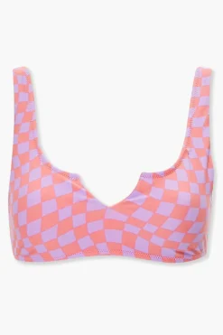 Checkered Split Neck Bikini Top