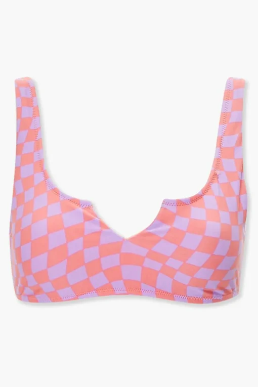 Checkered Split Neck Bikini Top
