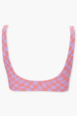 Checkered Split Neck Bikini Top