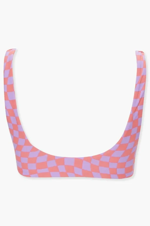 Checkered Split Neck Bikini Top