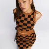 Checkered Sweater-Knit Mini Skirt