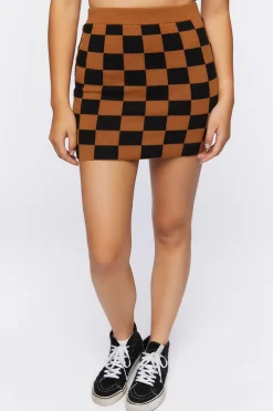 Checkered Sweater-Knit Mini Skirt