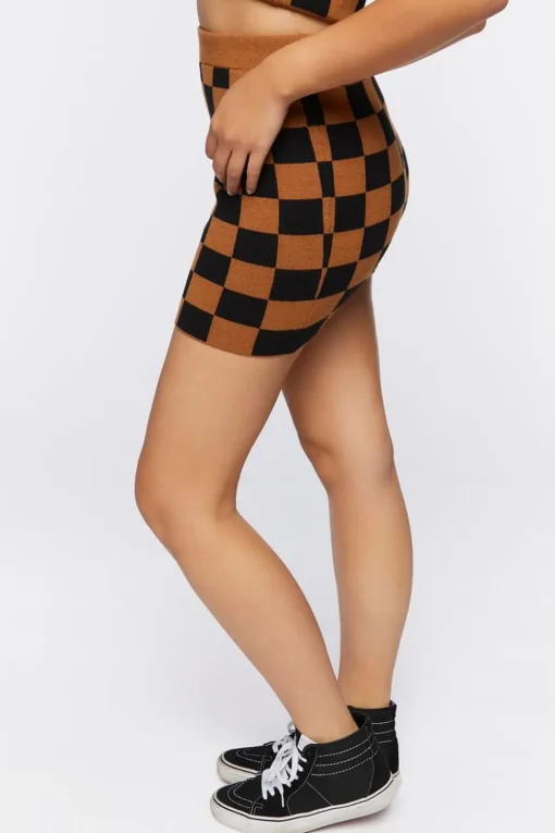Checkered Sweater-Knit Mini Skirt