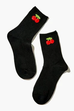 Cherry Print Crew Socks