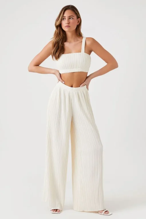 Chiffon Crop Top & Pants Set