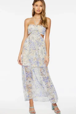 Chiffon Floral Maxi Halter Dress