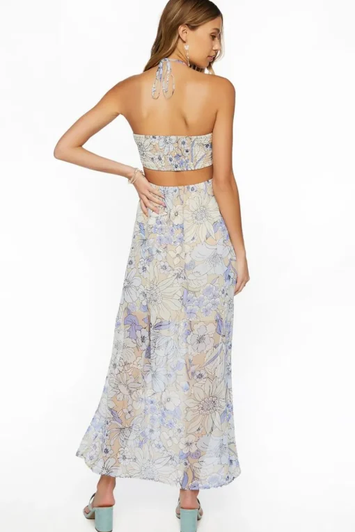 Chiffon Floral Maxi Halter Dress