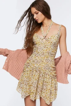 Chiffon Floral Print Handkerchief Mini Dress