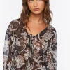 Chiffon Floral Print Lace-Up Top