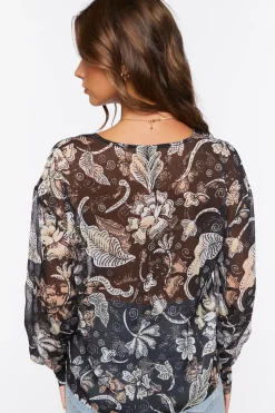 Chiffon Floral Print Lace-Up Top