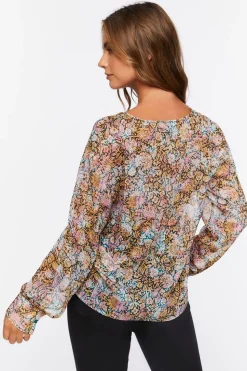 Chiffon Floral Print Lace-Up Top