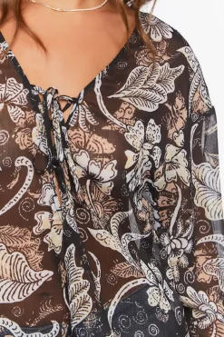 Chiffon Floral Print Lace-Up Top