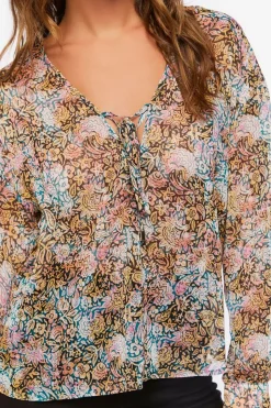 Chiffon Floral Print Lace-Up Top