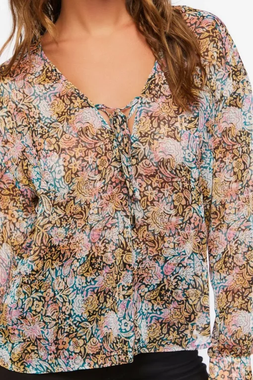 Chiffon Floral Print Lace-Up Top