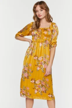 Chiffon Floral Print Midi Dress