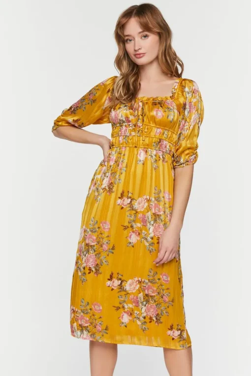 Chiffon Floral Print Midi Dress