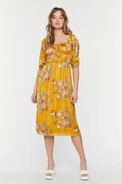 Chiffon Floral Print Midi Dress