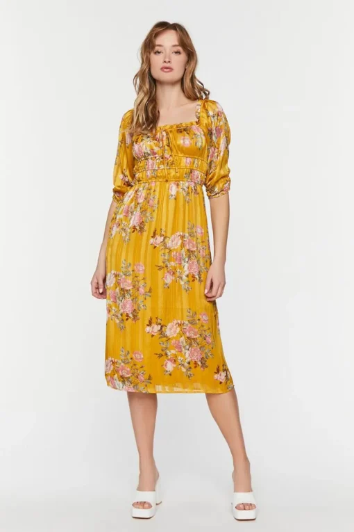 Chiffon Floral Print Midi Dress