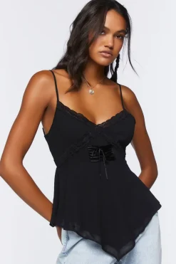 Chiffon Lace-Up Lace-Trim Cami