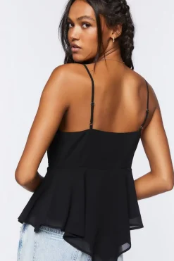 Chiffon Lace-Up Lace-Trim Cami
