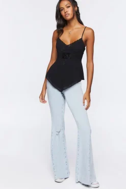 Chiffon Lace-Up Lace-Trim Cami