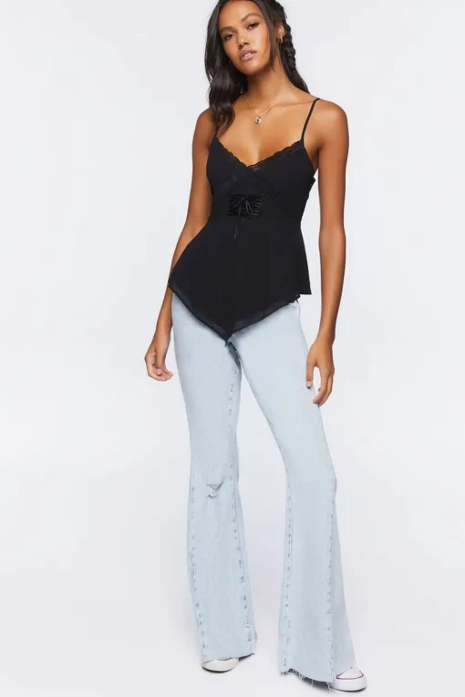 Chiffon Lace-Up Lace-Trim Cami