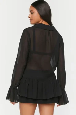 Chiffon Ruffled Tie-Front Top
