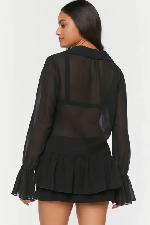 Chiffon Ruffled Tie-Front Top