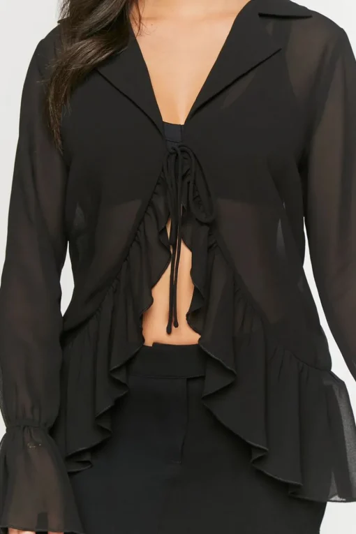 Chiffon Ruffled Tie-Front Top