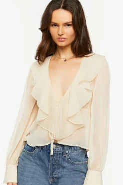 Chiffon Split-Front Flounce Top