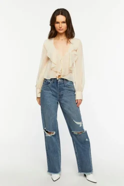 Chiffon Split-Front Flounce Top