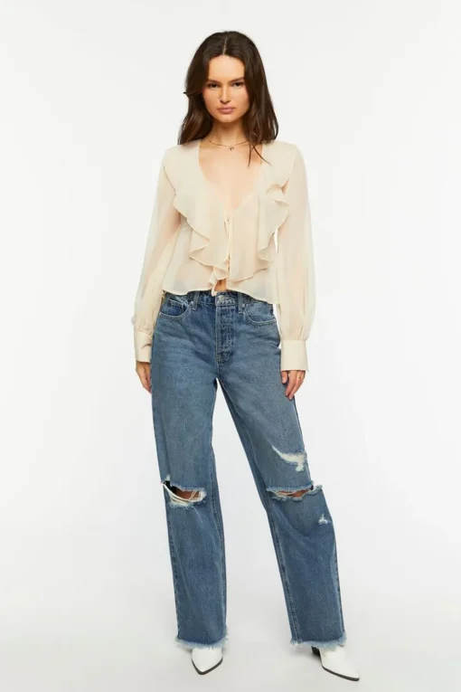 Chiffon Split-Front Flounce Top