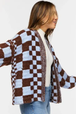 Chunky Checkered Cardigan Sweater