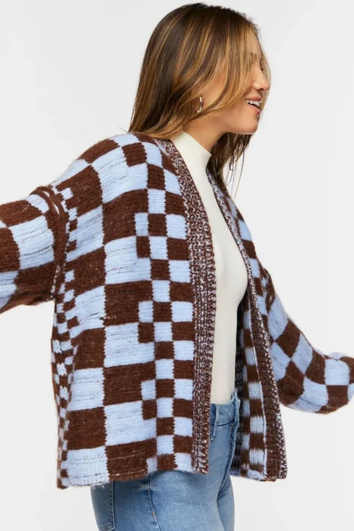 Chunky Checkered Cardigan Sweater