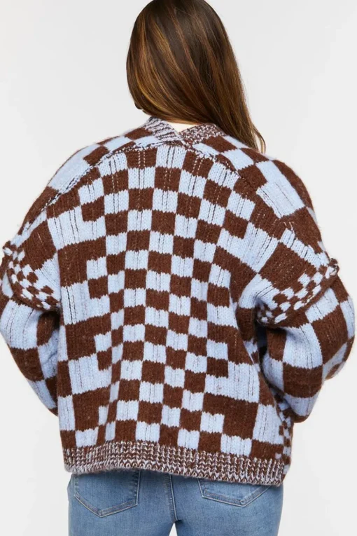 Chunky Checkered Cardigan Sweater