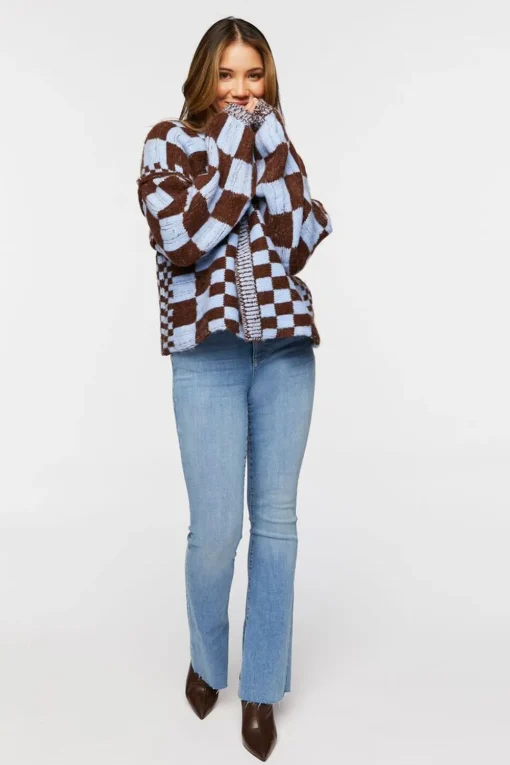 Chunky Checkered Cardigan Sweater