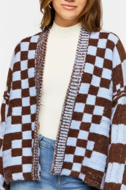 Chunky Checkered Cardigan Sweater