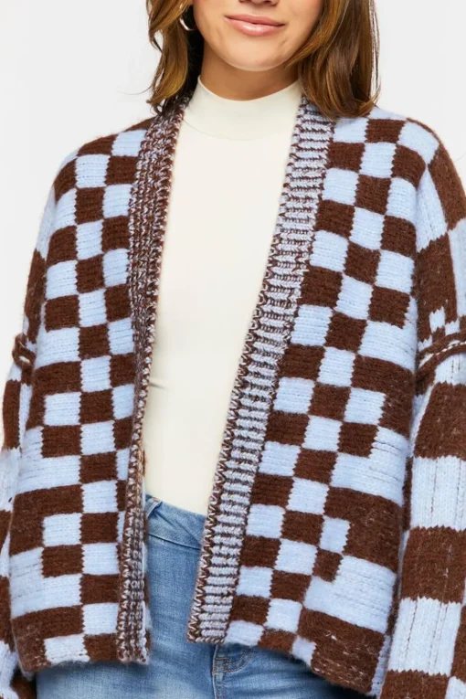 Chunky Checkered Cardigan Sweater