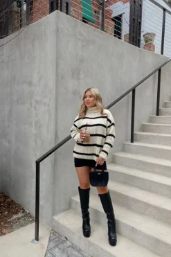 Chunky Striped Turtleneck Sweater