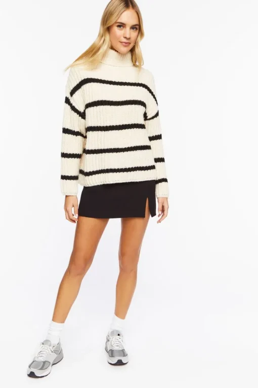 Chunky Striped Turtleneck Sweater