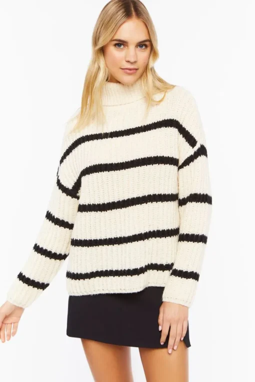 Chunky Striped Turtleneck Sweater