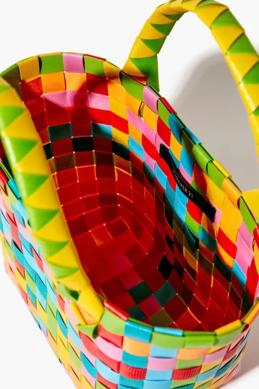 Colorblock Basketwoven Tote Bag