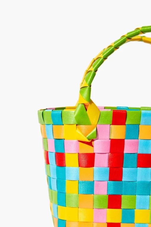 Colorblock Basketwoven Tote Bag