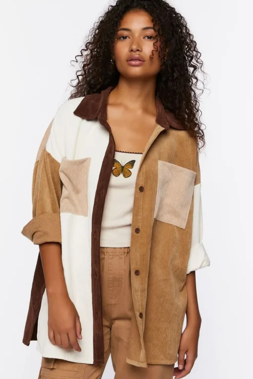 Colorblock Corduroy Shacket