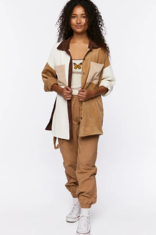 Colorblock Corduroy Shacket
