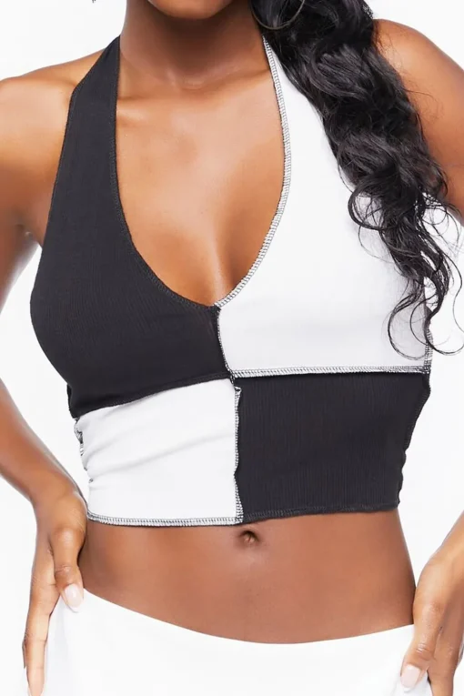 Colorblock Cropped Halter Top