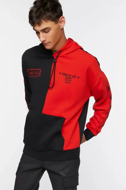 Colorblock Graphic Embroidered Hoodie