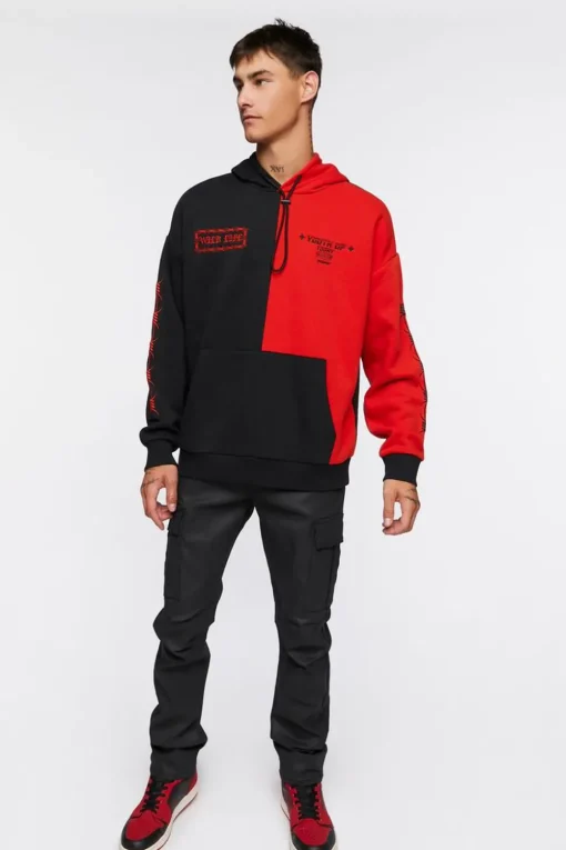 Colorblock Graphic Embroidered Hoodie