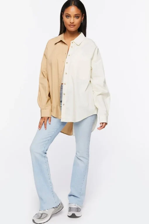 Colorblock Poplin High-Low Shirt